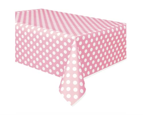 Pink Dotted Plastic Table Cover - 54" x 108" - 1 Piece