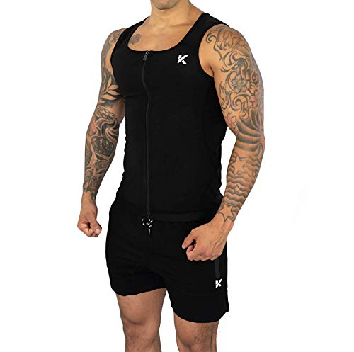 Men's Sauna Suit Compression Vest - Heat Trapping Zipper Top - Black / Large-X-Large