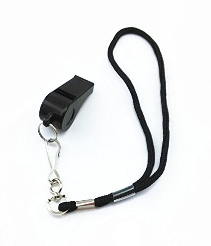 Plastic Coach Whistles with Wrist Strap - Pack of 6 (Black)