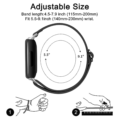 Elastic Bands for Fitbit Inspire 3 - Soft Adjustable Nylon Loop - Black