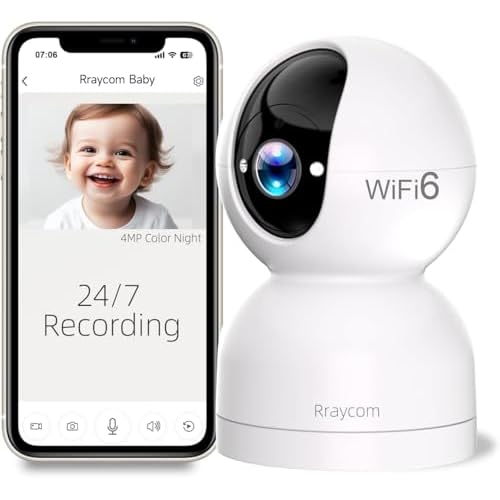 Rraycom 2K Security Camera for Baby Monitor, Pan/Tilt Indoor Cameras for Home Security, Indoor Camera with Motion Detection and Tracking, 2-Way Talk, Color Night Vision,24/7 Cloud &SD, Works w/Alexa