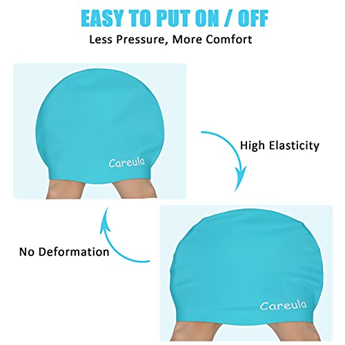 Kids Swim Caps 2 Pack - Durable Silicone Aqua & Yellow Large (Age 9-12)