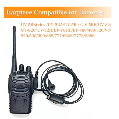Riqiki 2-Pack Walkie Talkie Earpieces with Mic Covert Acoustic Tube Headset for Baofeng UV-5R BF-888S BF-F8HP, Retevis H-777, Kenwood, Puxing (2Packs White)