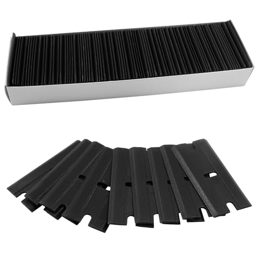 100pcs Plastic Razor Blades, Double Edged Plastic Blades, Safety Glass Scraper Blades for Cleaning Glass Removing Adhesive Residue(Black)