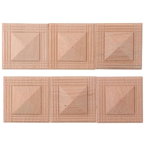 6 Pcs Wood Carved Appliques Square Furniture Decal Flower Pattern Wood Applique Onlay Unpainted for Cabinet Door Mirror Bed Wall Furniture Decoration 5x5cm/1.97x1.97in