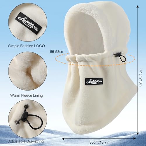 Women's Winter Fleece Balaclava Ski Mask - Windproof Neck Warmer - Beige