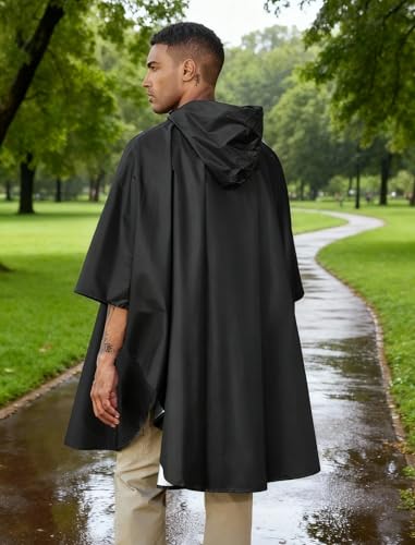 COOFANDY Rain Ponchos for Adults – Lightweight Waterproof Hooded Packable Rain Jacket