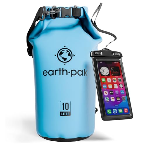 Earth Pak 10L Light Blue Waterproof Dry Bag with Phone Case - Kayak & Water Sports Gear