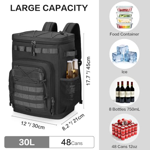 Hafmall 48 Can Tactical Cooler Backpack Black Insulated Leakproof 30L