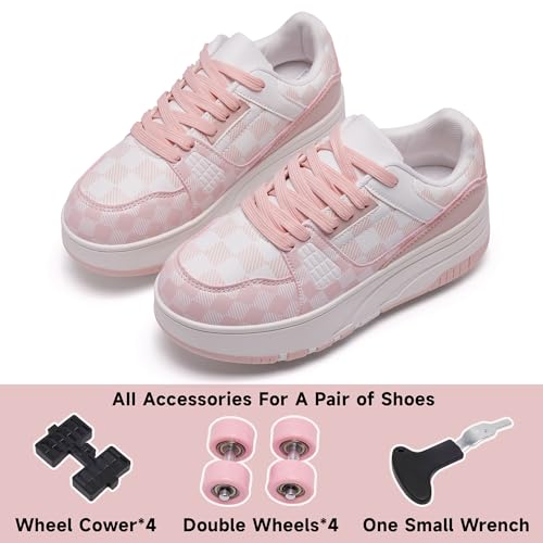 Kids Pink & White Detachable 2-Wheel Roller Skate Shoes - ANEFUN, Beginner Friendly, Girls & Boys, Size 1