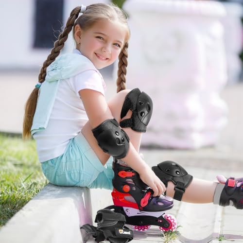 Kids Protective Gear Set - Knee Pads, Elbow Pads & Wrist Guards - Black, Medium