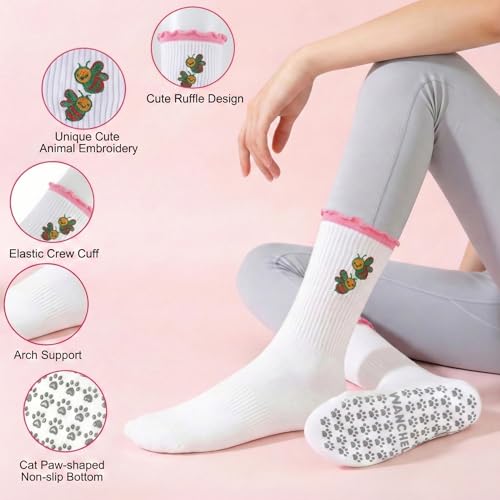 Non-Slip Pilates Grip Socks for Women - Pink Bee