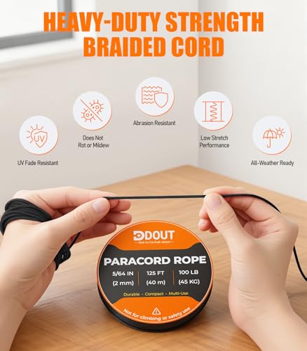 2mm Micro Paracord Rope - Black, 125 ft Braided Cord