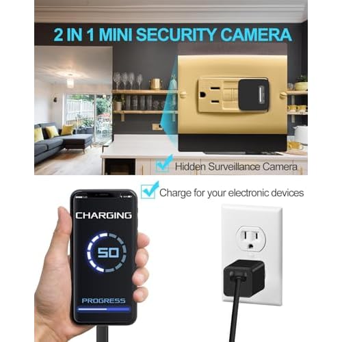 HEYING Smart USB Camera Charger, Mini Security Camera, 1080P HD Small Nanny Cam with Motion Detection for Home