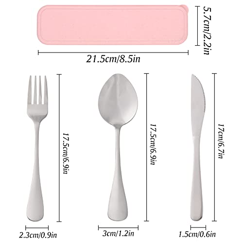 Portable Reusable Silverware Set - Pink Utensils with Case