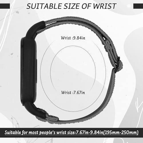 TumpCez Black & Grey Solo Loop Elastic Nylon Strap for Amazfit Band 7 – Soft Adjustable Sport Replacement