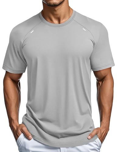 MAGCOMSEN Men's Lightweight Mesh Athletic Short Sleeve Shirt - Large Light Gray
