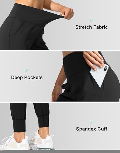 High Waisted Women's Joggers with Pockets - Medium Black