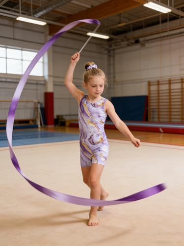 MOLLDAN Girls Gymnastics Leotards 2-Pack for Ages 5-6, Marble Purple & Gold
