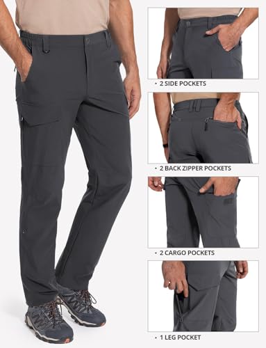 Cycorld Men's Lightweight Hiking Pants 34W x 31L, Quick Dry & Breathable, Deep Grey