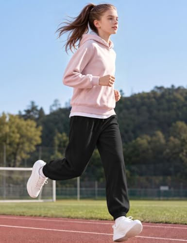 Somaibo Girls Athletic Joggers 11-12 Years Black with Drawstring & Pockets