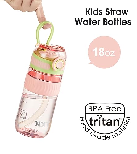 TKK Kids 18 oz Pink Water Bottle with Silicone Straw & Leak-Proof Lid