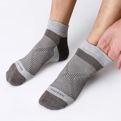 WANDER Merino Wool Ankle Socks 3 Pairs X-Large Coffee Grey Breathable for Running & Hiking