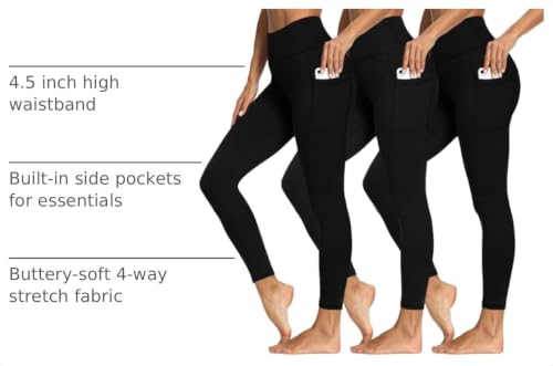 Syrinx 4X-Large Black Plus Size High Waist Leggings with Pockets for Women - 26 Inch Tummy Control Workout Yoga Pants