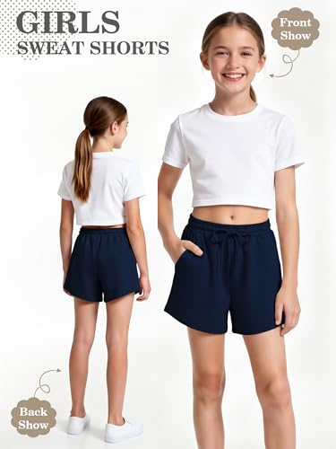 Girls Athletic Sweat Shorts with Pockets - 11-12 Years, Black/Gray/White