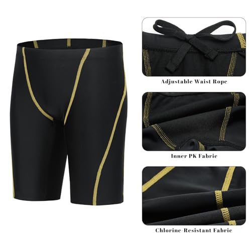 Boys Swim Jammers - Youth Swimming Trunks UPF50+ - Large Yellow Line