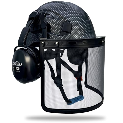 Chainsaw Safety Hard Hat with Mesh Face Shield & Ear Muffs - Matte Black