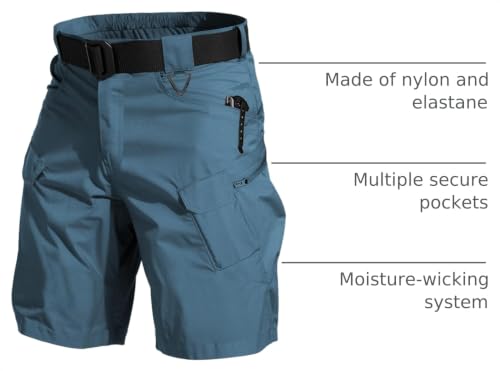 Autwitua Men's 9" Blue Cargo Shorts Lightweight Hiking Shorts with Pockets - No Belt, Size 34