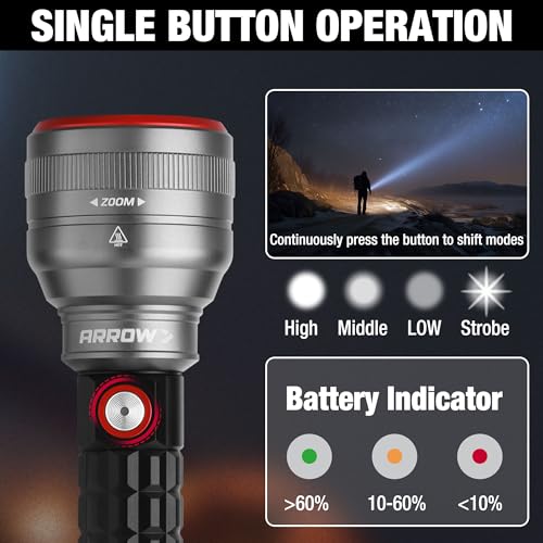 Arrow Rechargeable LED Flashlight 1000 Lumens Long Range Zoomable Spotlight
