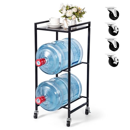 5 Gallon Water Jug Holder Stand with Wheels ? Heavy Duty 5 Gallon Jug Holder & Water Jug Rack, Space Saving Water Jug Stand and Bottle Organizer for Home & Office, Sturdy Stainless Steel Tabletop