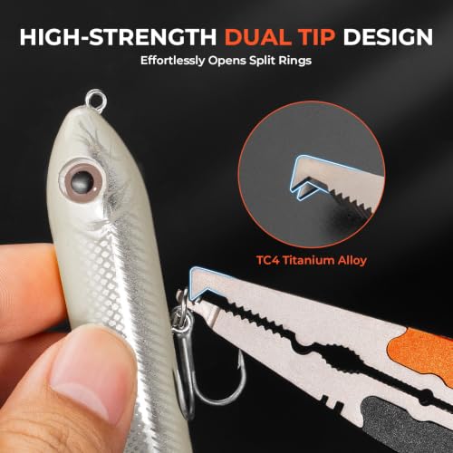 KastKing Ti-Forge Titanium Jaw Fishing Pliers Twin-Tip Split Ring Nose – Orange/Black