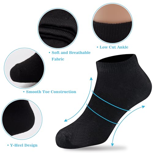 Duufin Kids Socks 8-10 Years Unisex Black Low Cut Ankle Socks - Pack of 12