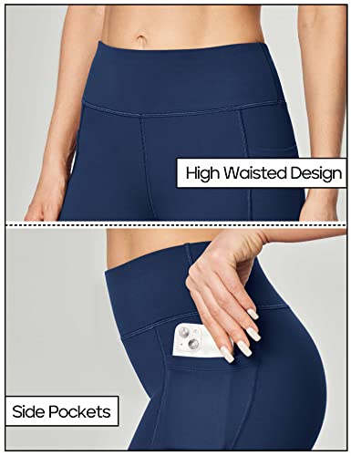 Heathyoga Women’s Flare Yoga Pants with Pockets - Dark Blue, Medium Size