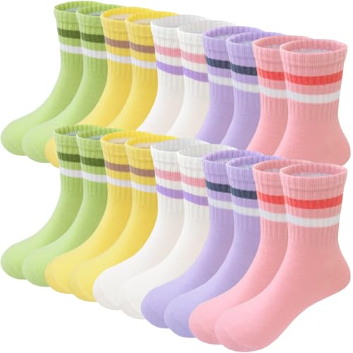Girls Crew Socks - 10 Pairs Athletic Cotton Lightweight 3-5T Multicolor