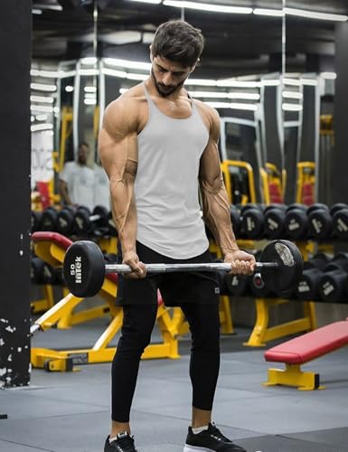 Muscle Cmdr Men's Bodybuilding Stringer Tank Top Y-Back Workout T-Shirt - Medium White 1 Pack