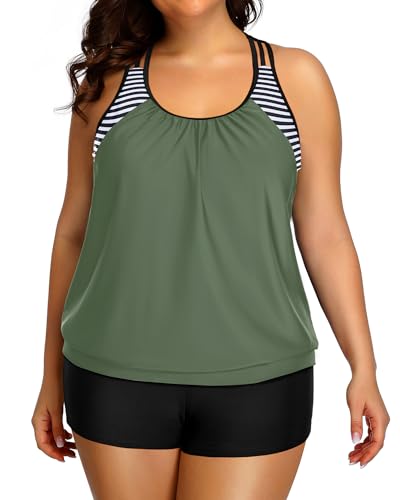 Holipick Women's Plus Size Army Green Tankini Swimsuit 16 Plus Tummy Control Two-Piece Bathing Suit