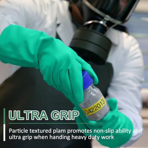 Beieverluck 10 Pairs Chemical Resistant Gloves Large Heavy Duty Rubber Work Gloves 12.6" Long Nitrile Gloves for Acid Alkali Oil Protection and Industrial Use Household, Large