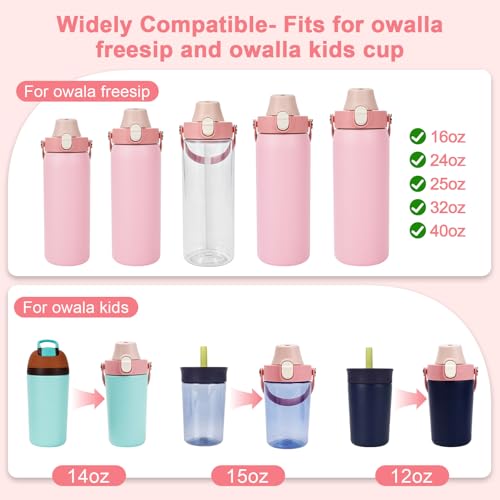 Pink Lid Replacement for Owala Freesip 16oz-40oz Bottles, Leak-Proof Cover with Straw