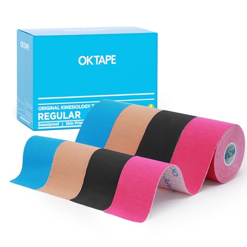 OK TAPE Kinesiology Tape 4 Pack - Uncut 2in x 16.4ft Latex-Free Cotton Assorted Colors