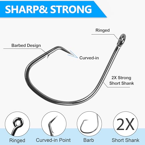 Offset Circle Hooks for Saltwater Fishing - 120pcs Size 6#