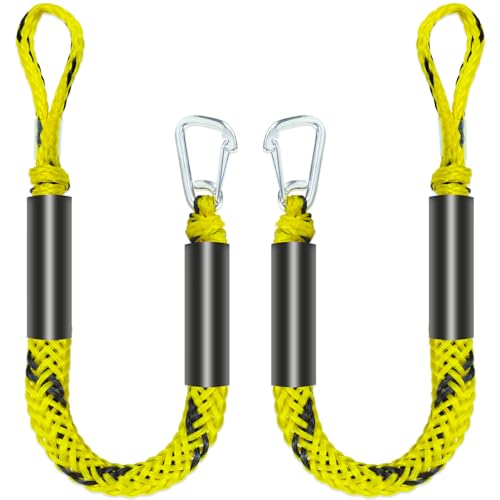 Iririi 3 Feet Bungee Dock Line Boat Ropes with Stainless Steel Clips - Yellow & Black, 2 Pack