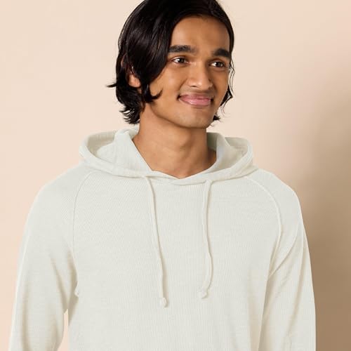 Men's Pullover Hoodie - Long Sleeve Slub Thermal, Large Tall / Ivory