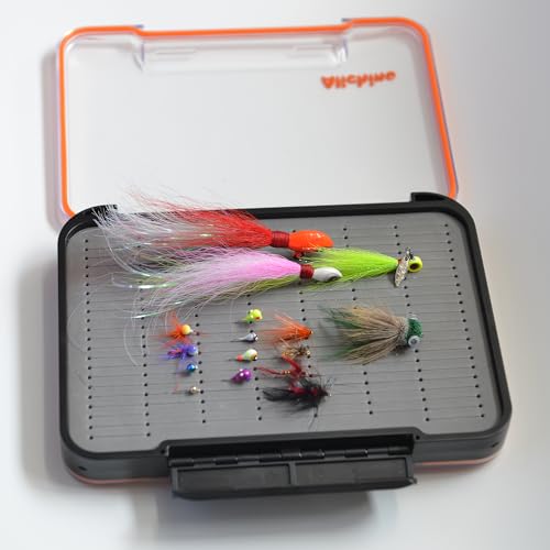 ALICHINO Large Waterproof Fly Box for Fly Files Ice Jig Storage 9x6.5x1.9 Inch Grey Foam Insert