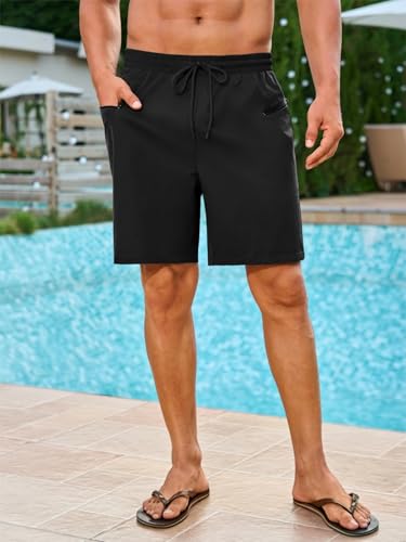 Men's Quick Dry Swim Trunks with Compression Liner & Zipper Pockets