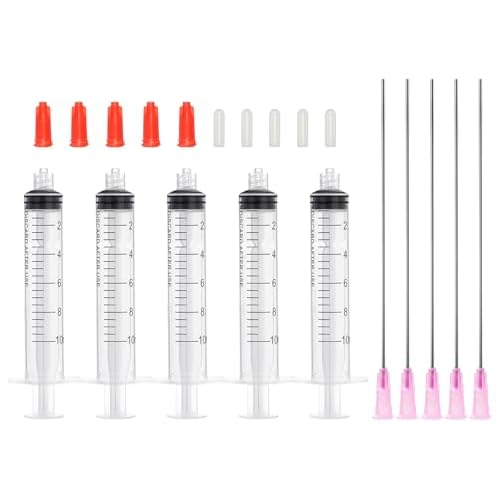 10ml Glue Applicator Syringes with 18G 4 Inch Blunt Tip Injector Long Needles and Cap for Dispenser Liquids, Ink, Oil, Epoxy, Wood Glue