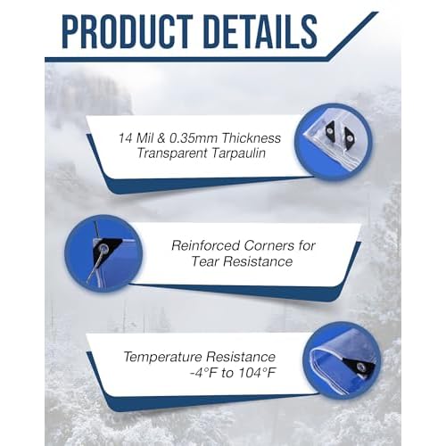 FoundGo Clear PVC Vinyl Tarp - 7'x8' - 14 Mil Thickness - Transparent Polytarp with Metal Grommets - Waterproof, UV & Tear Resistant - Ideal for Protection Against Cold Weather & Elements